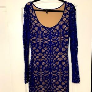 Size medium BCBG royal blue and nude lace mini dress.